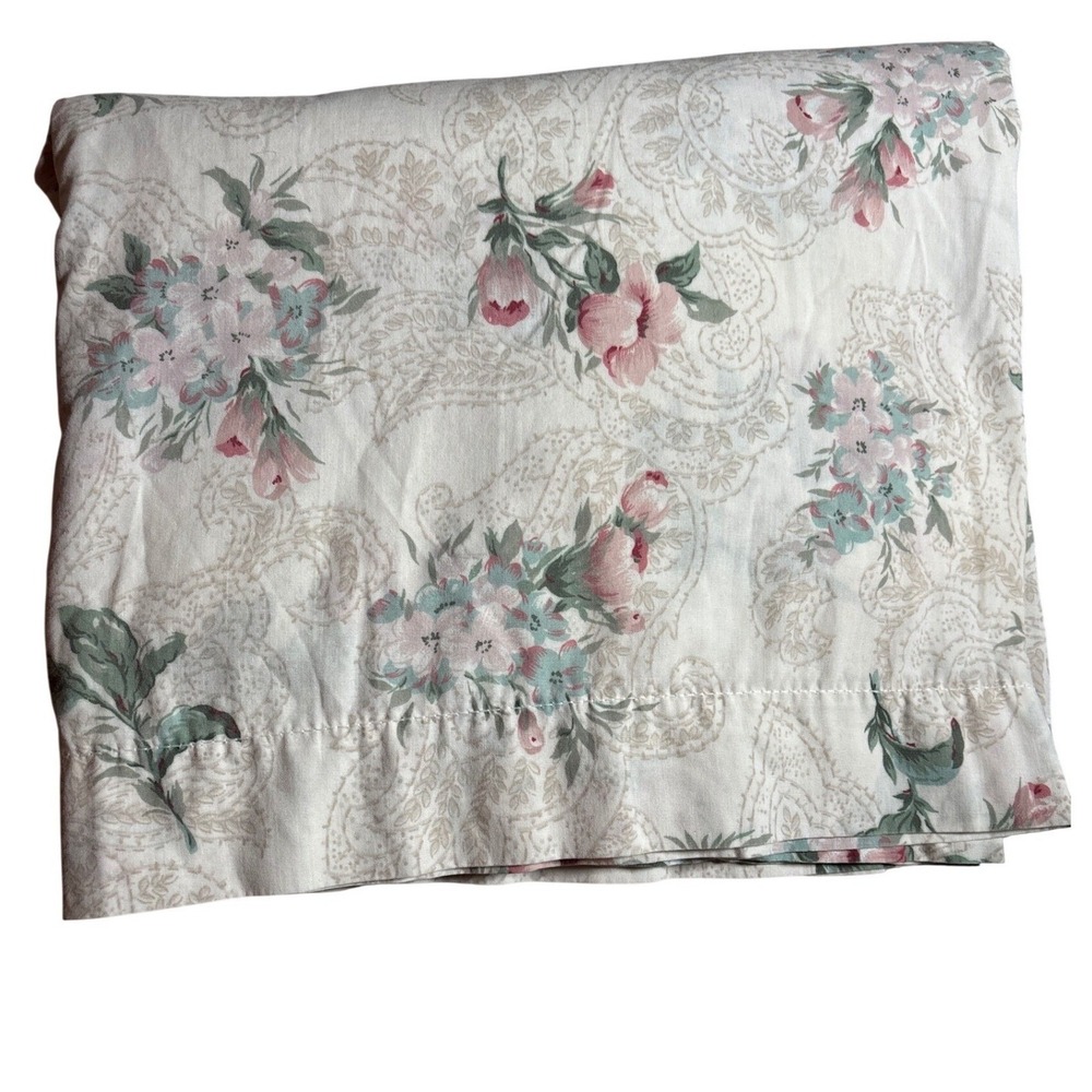 Vintage Springs King Flat Sheet Pink‎ Blue Floral Paisley Cottagecore USA Made